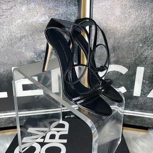 Giuseppe Zanotti Catia Lizard Black Leather Textured Strappy Sandal Heels